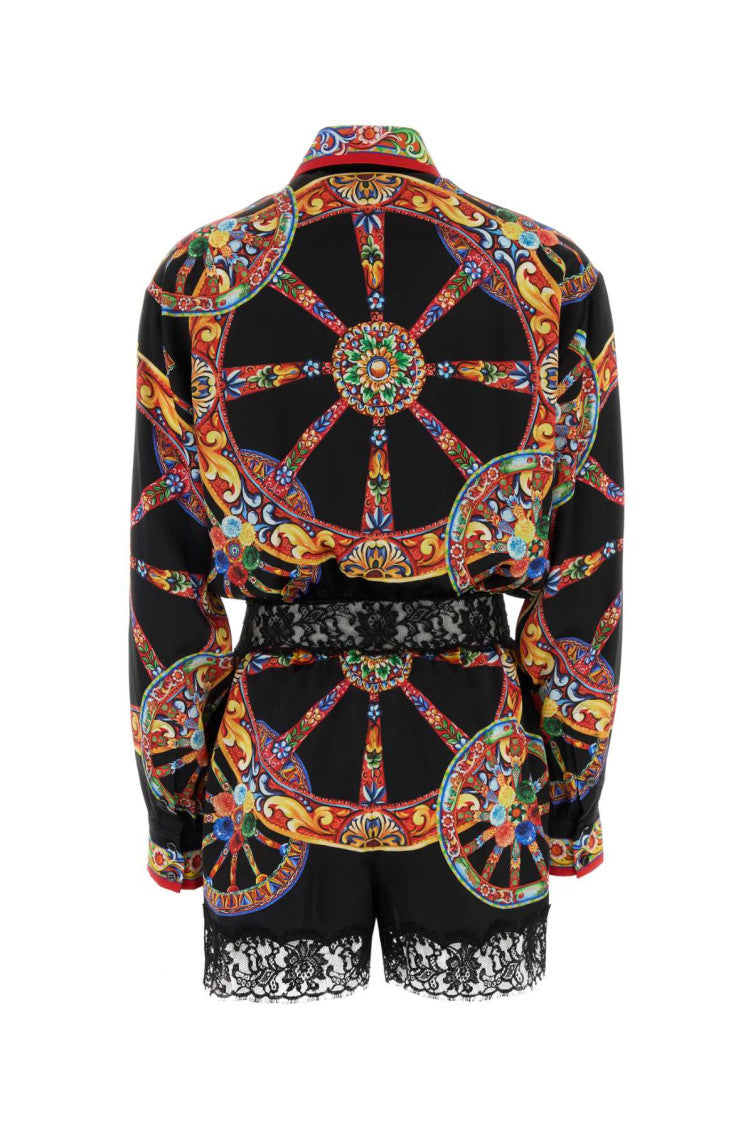 Black Printed Shirt Collar Jumpsuit 2