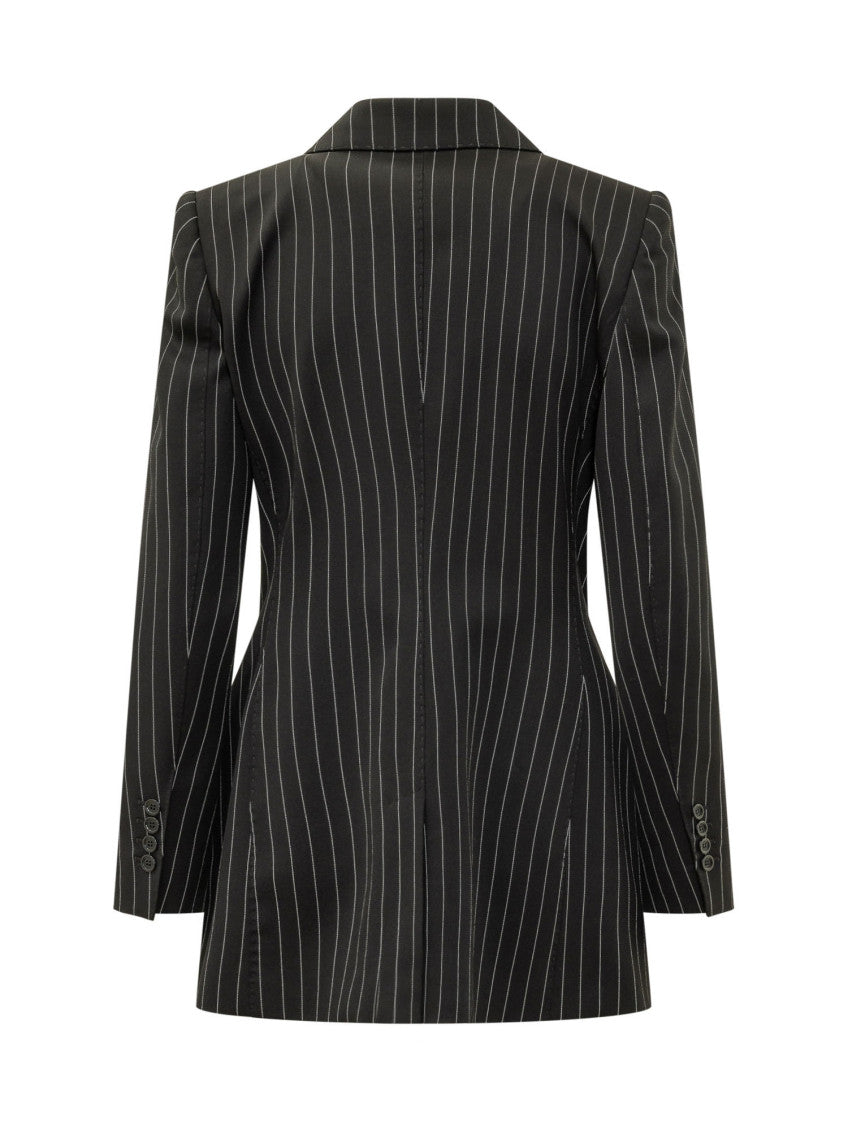 Grey Stripes Notched Lapel Blazer 2
