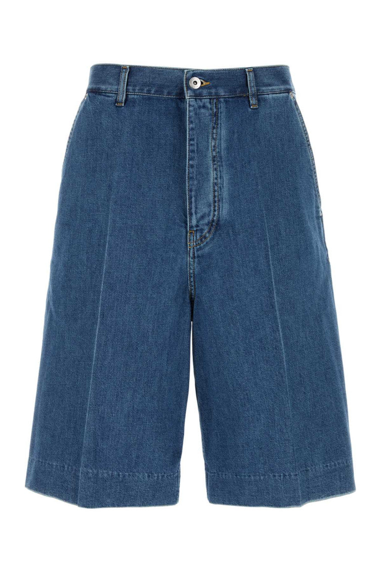 Blue Solid Denim Shorts 1