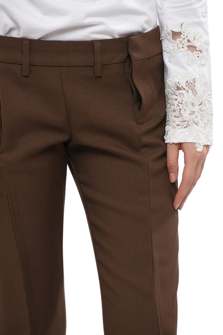 Brown Straight Flat Front Pants 3