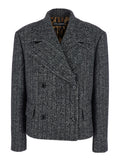 Black Textured Notched Lapel Blazer 1
