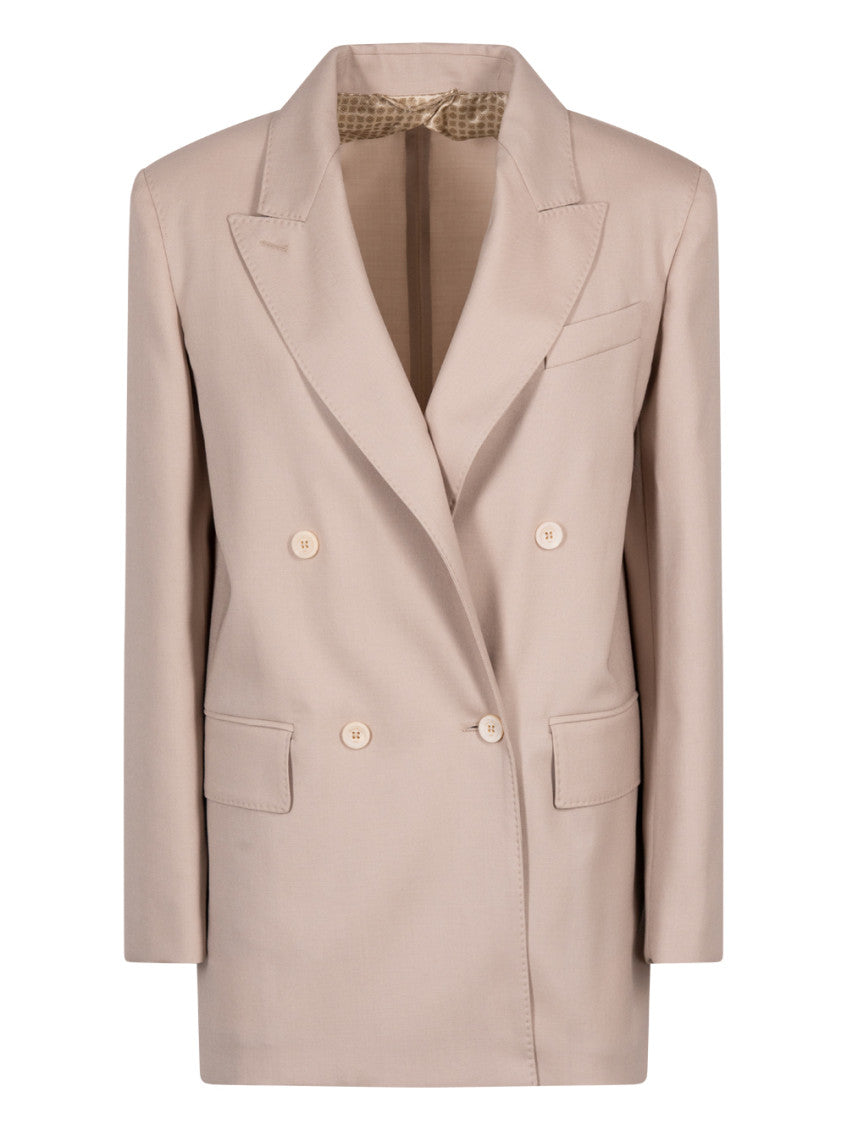 Beige Solid Notched Lapel Blazer 1
