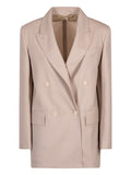Beige Solid Notched Lapel Blazer 1