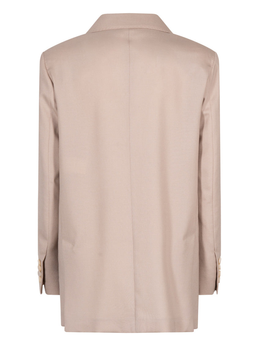 Beige Solid Notched Lapel Blazer 2