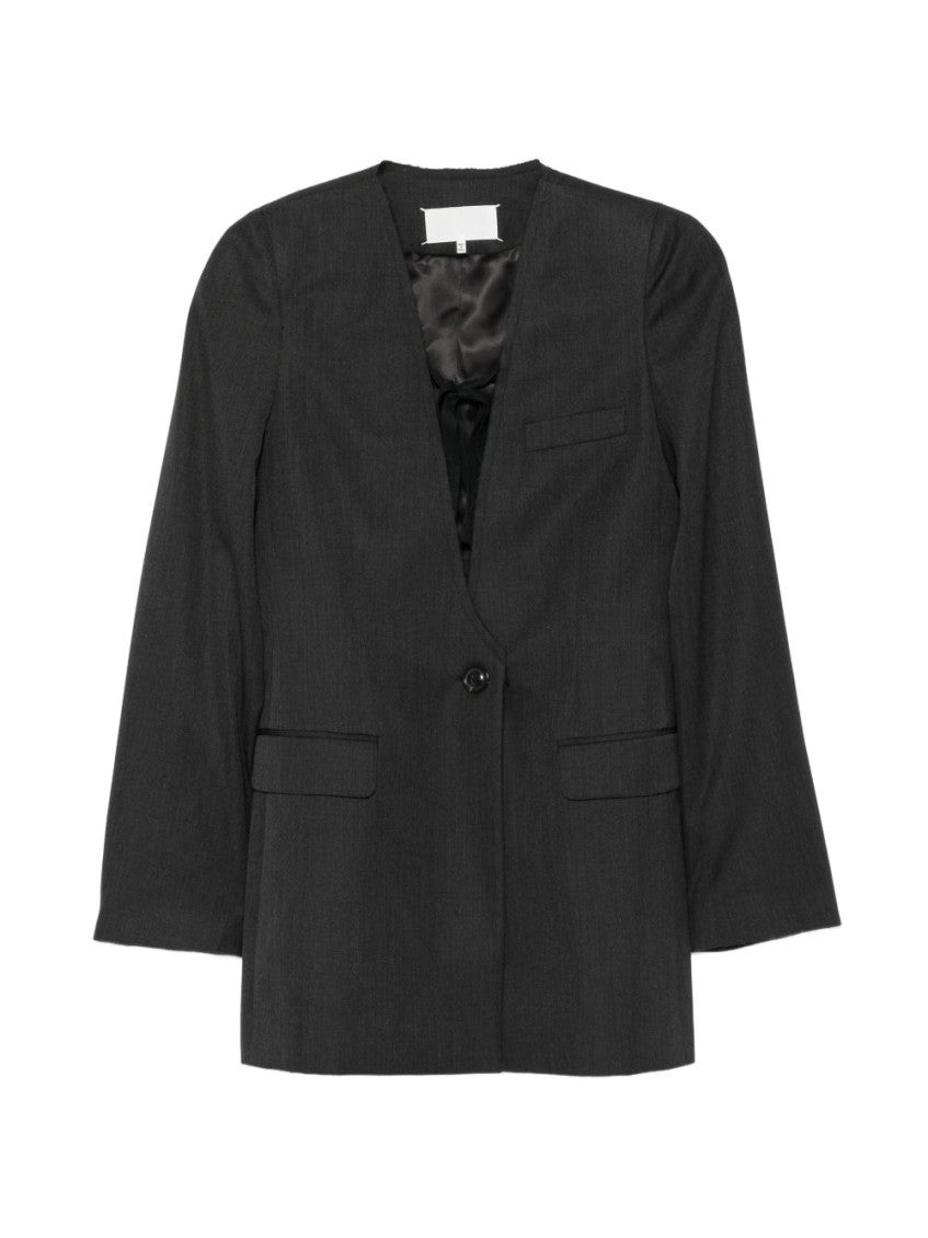 Grey Solid Notched Lapel Blazer 1