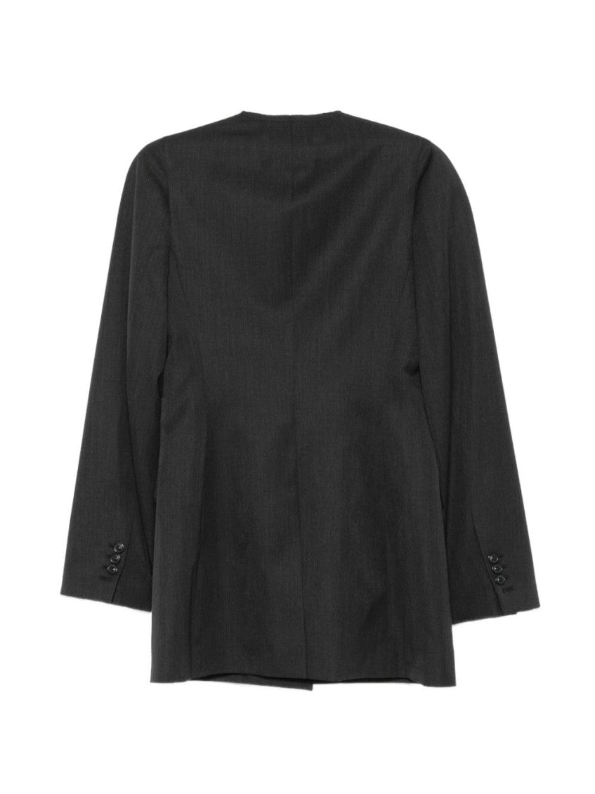 Grey Solid Notched Lapel Blazer 2