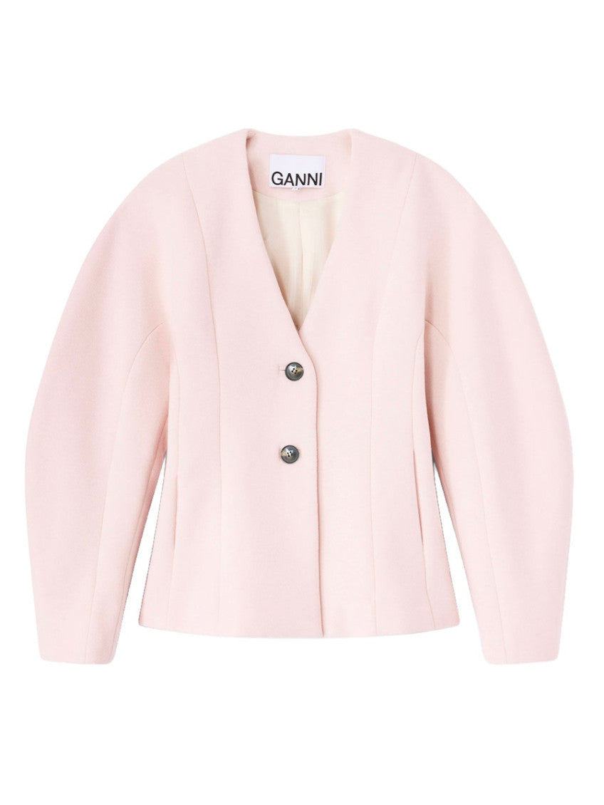 Pink Solid V Neck Jacket 1