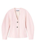 Pink Solid V Neck Jacket 1