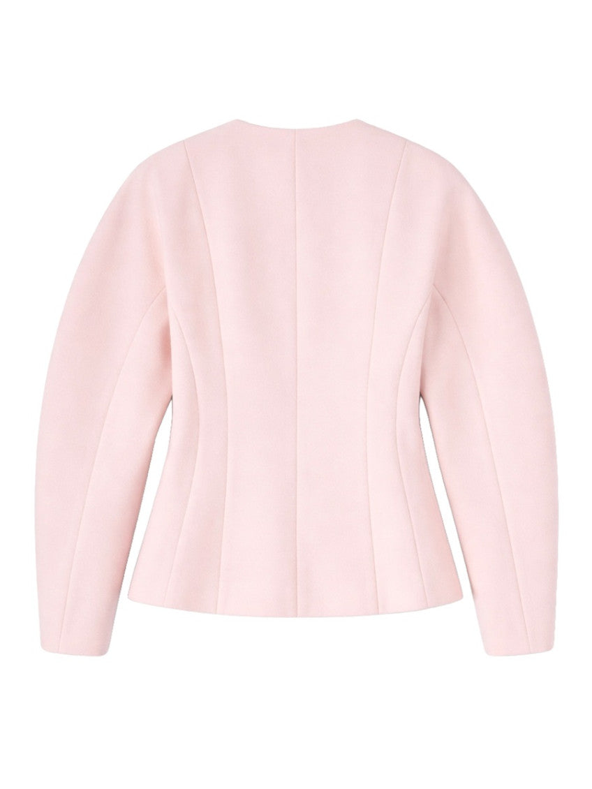 Pink Solid V Neck Jacket 2