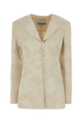 Beige Jacquard Notched Lapel Blazer 1