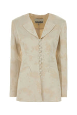 Beige Jacquard Notched Lapel Blazer 1