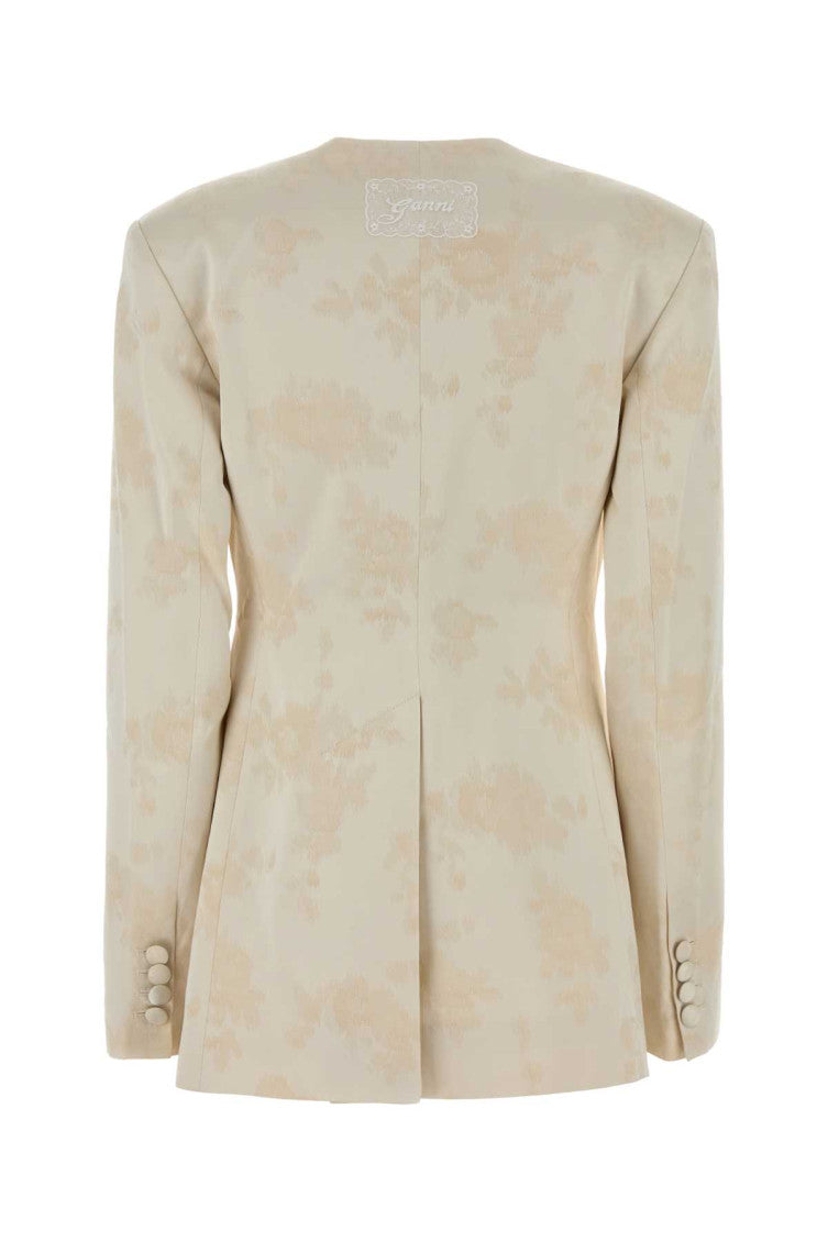 Beige Jacquard Notched Lapel Blazer 2