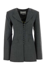 Grey Solid Notched Lapel  Blazer 1