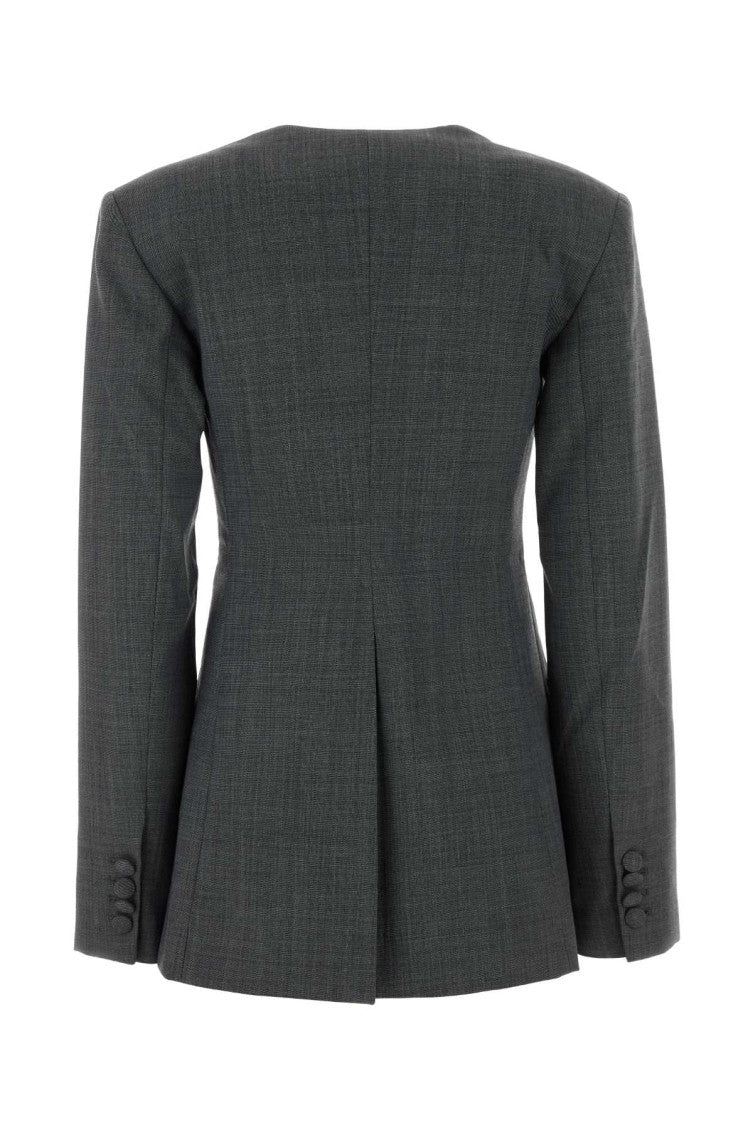 Grey Solid Notched Lapel  Blazer 2