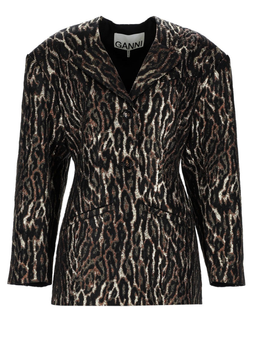 Dark Brown Animal Print Notched Lapel Blazer 1