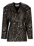 Dark Brown Animal Print Notched Lapel Blazer 1