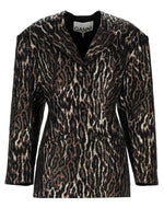 Dark Brown Animal Print Notched Lapel Blazer 1