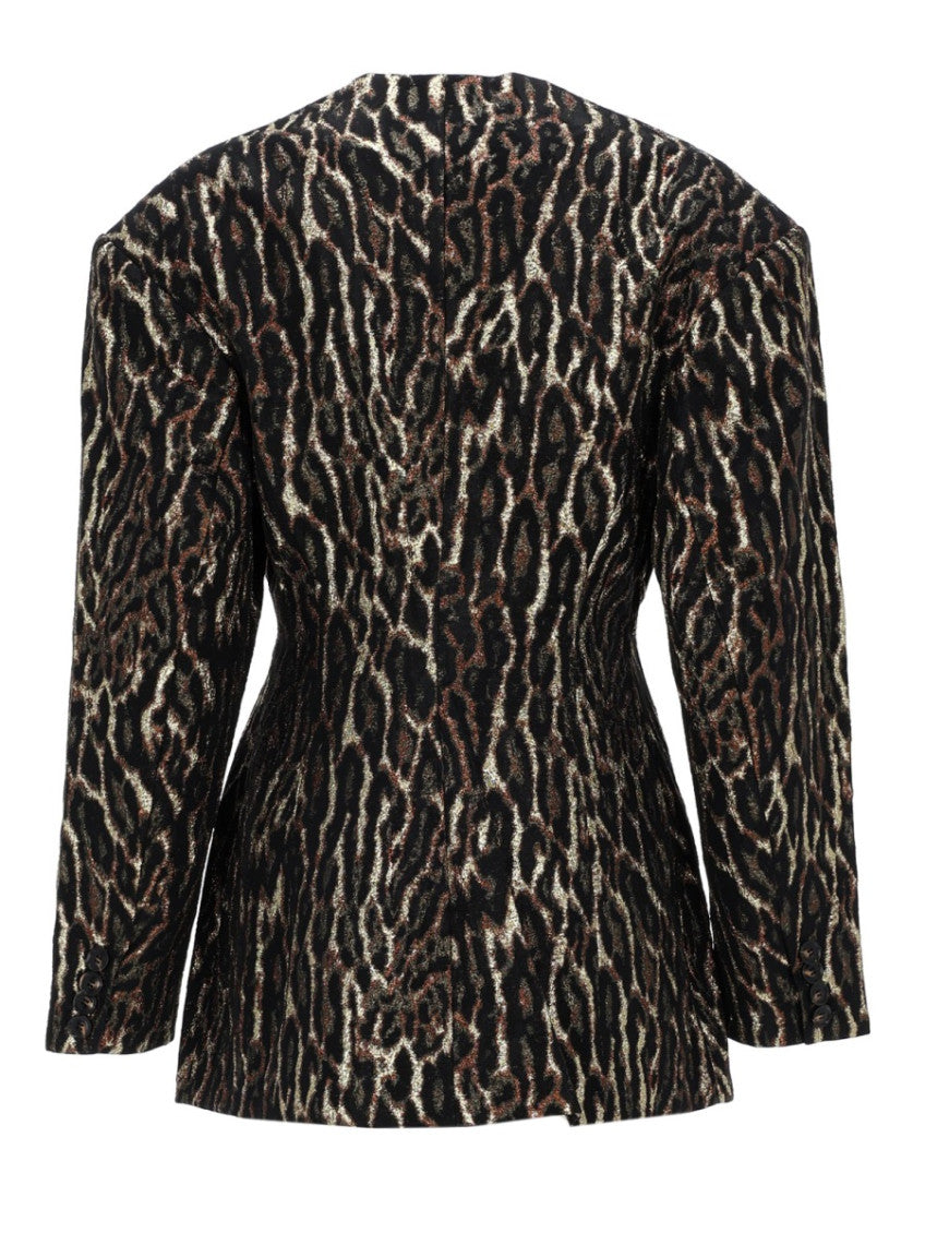 Dark Brown Animal Print Notched Lapel Blazer 2