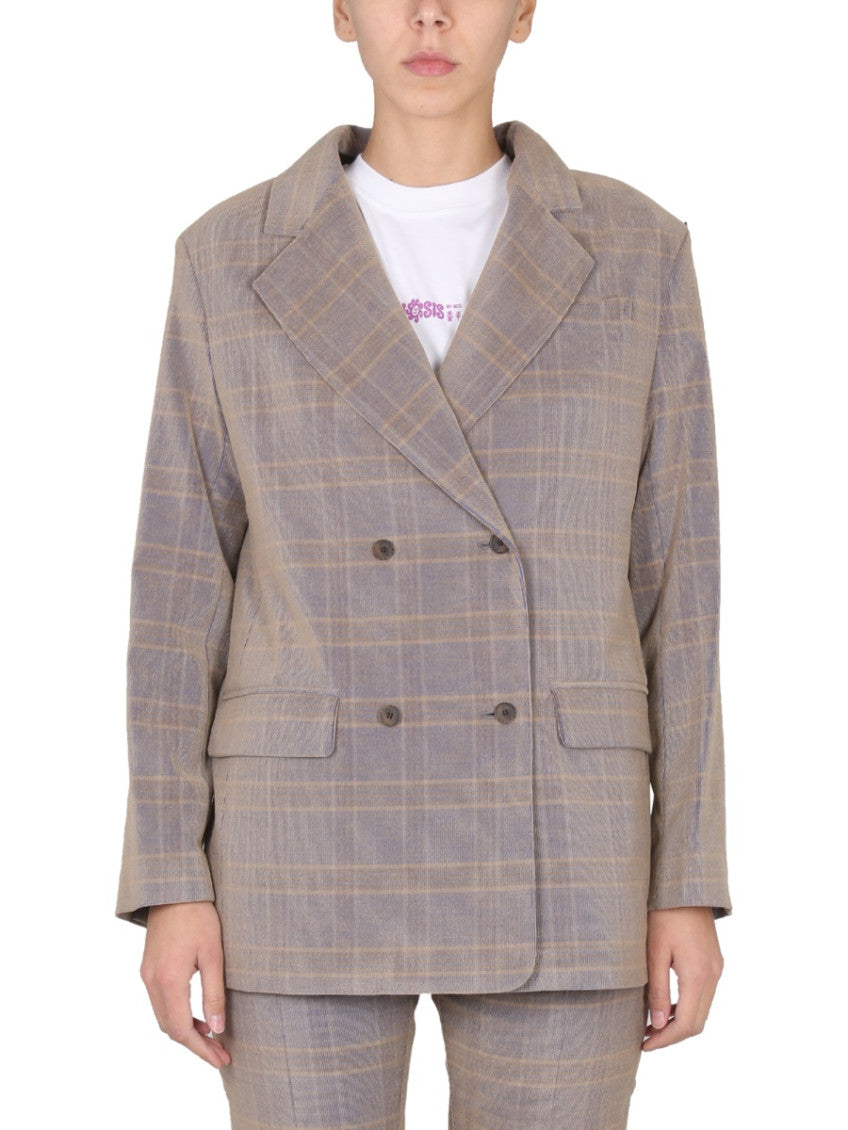 Beige Checks Notched Lapel Blazer 1
