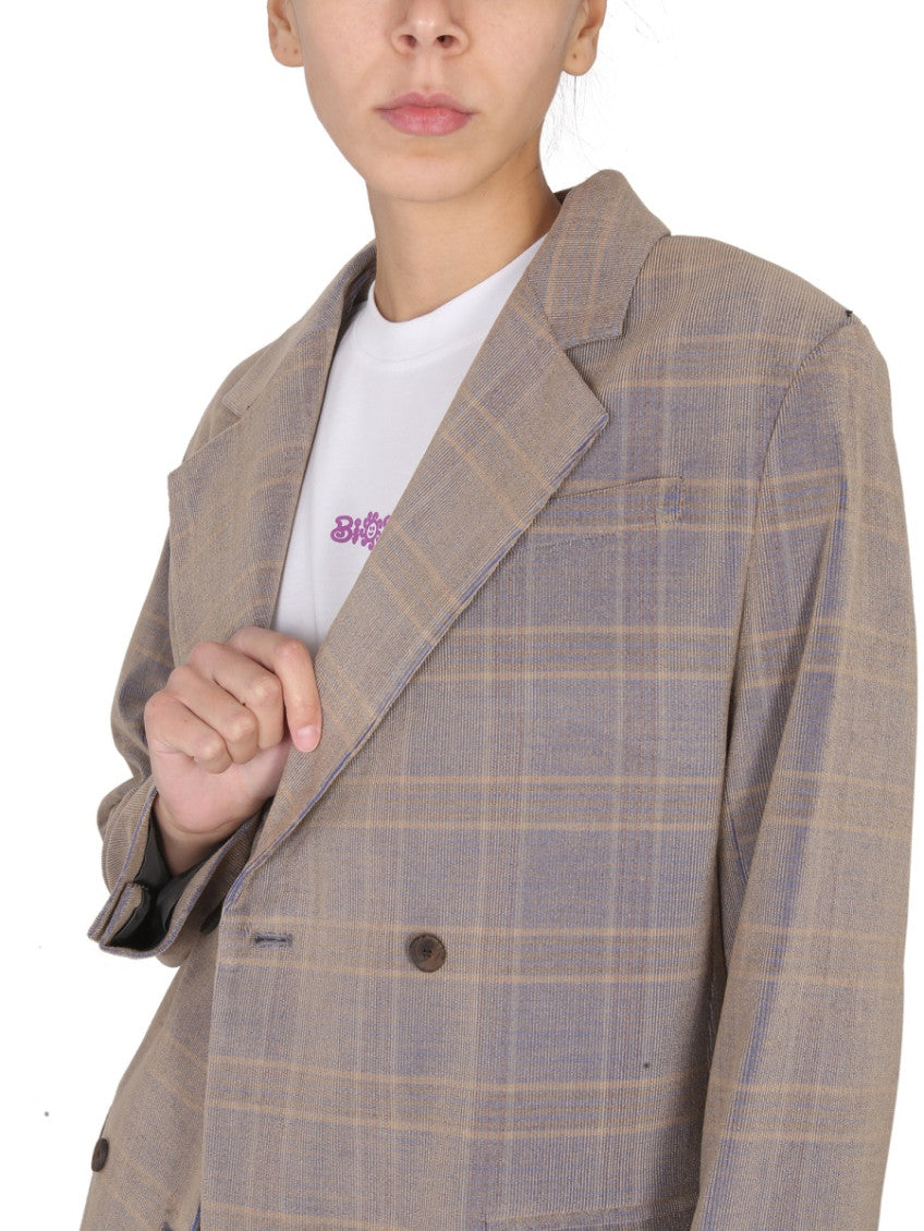 Beige Checks Notched Lapel Blazer 4