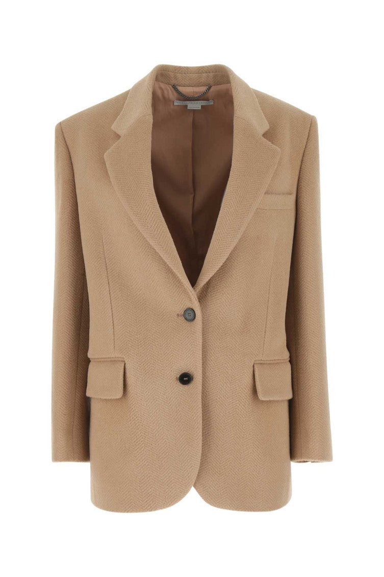 Beige Solid Notched Lapel Blazer 1