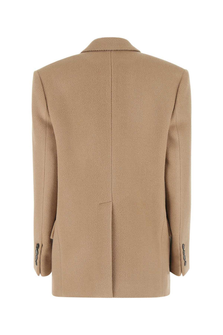 Beige Solid Notched Lapel Blazer 2