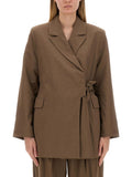Brown Solid Notched Lapel Blazer 1