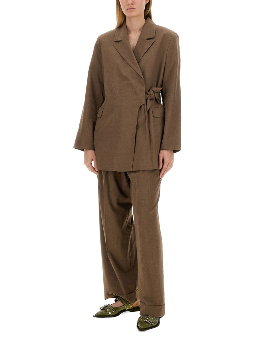 Brown Solid Notched Lapel Blazer 2