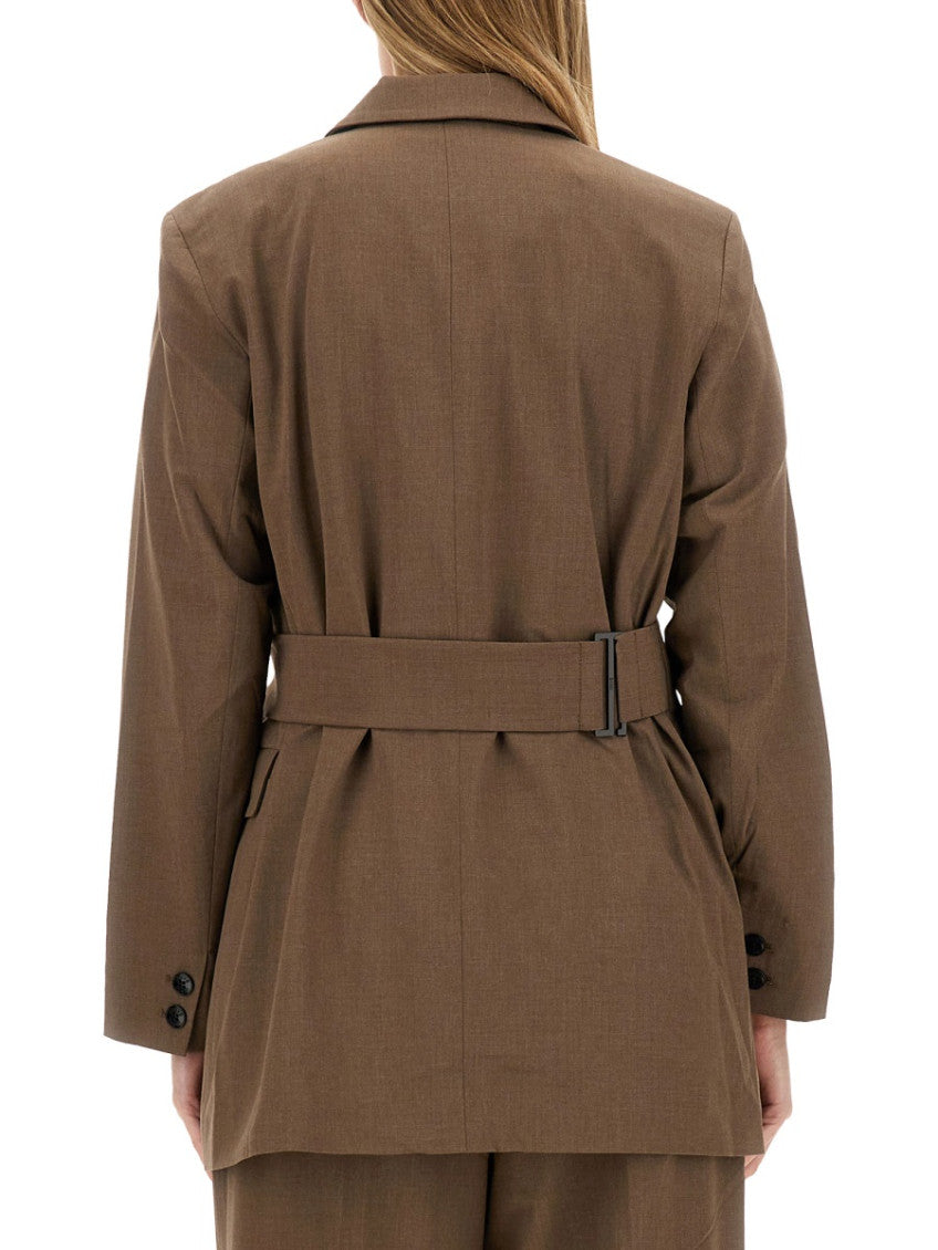 Brown Solid Notched Lapel Blazer 3