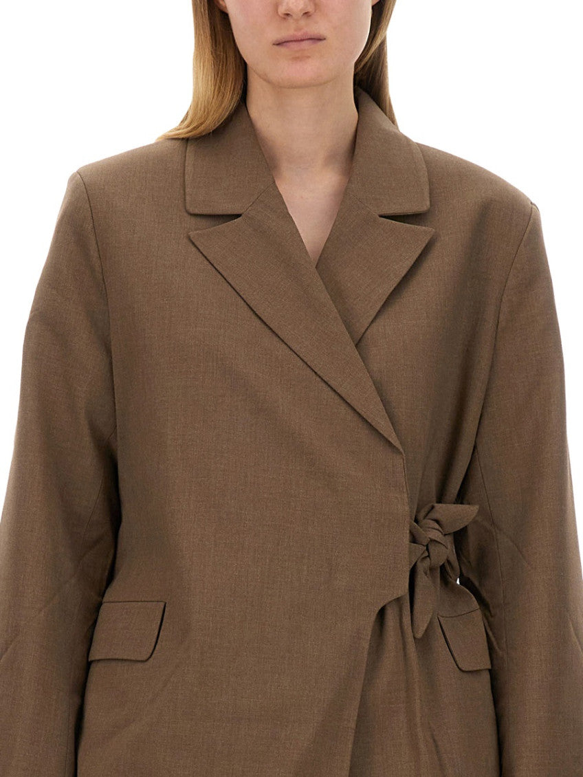Brown Solid Notched Lapel Blazer 4