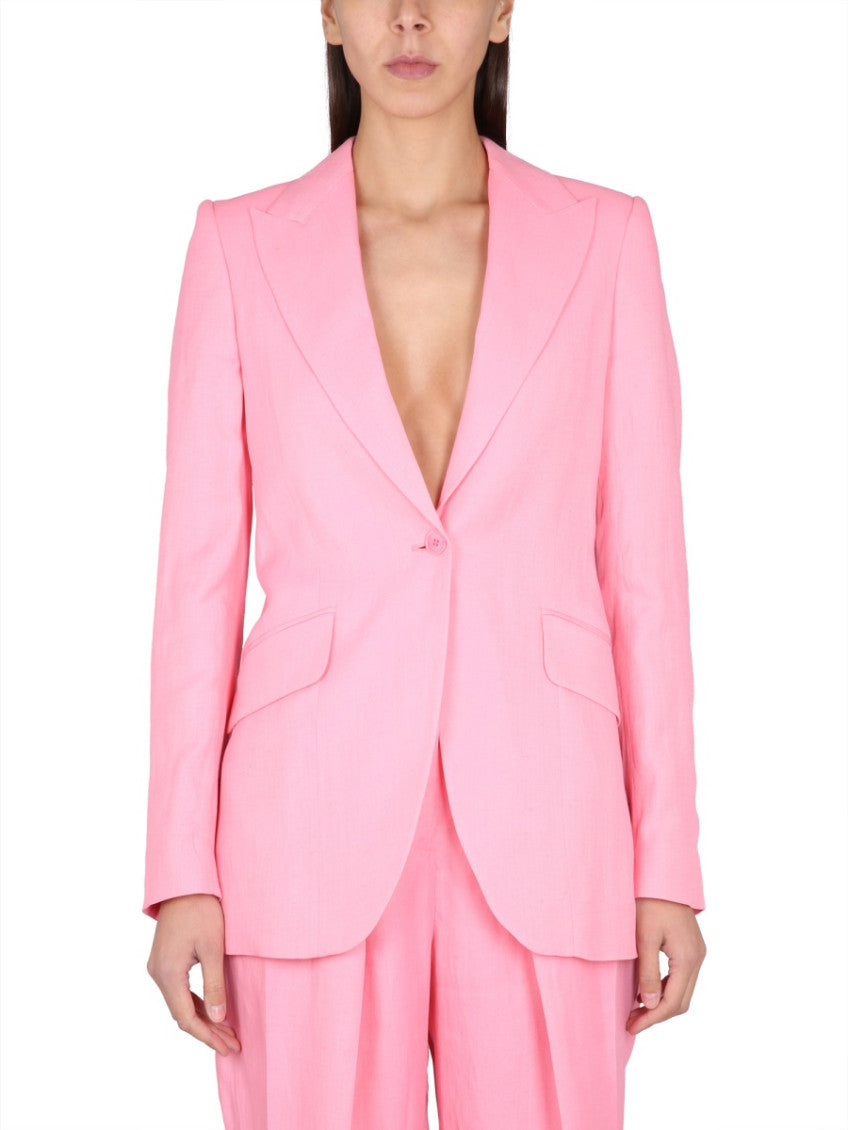Pink Solid Notched Lapel Blazer 1
