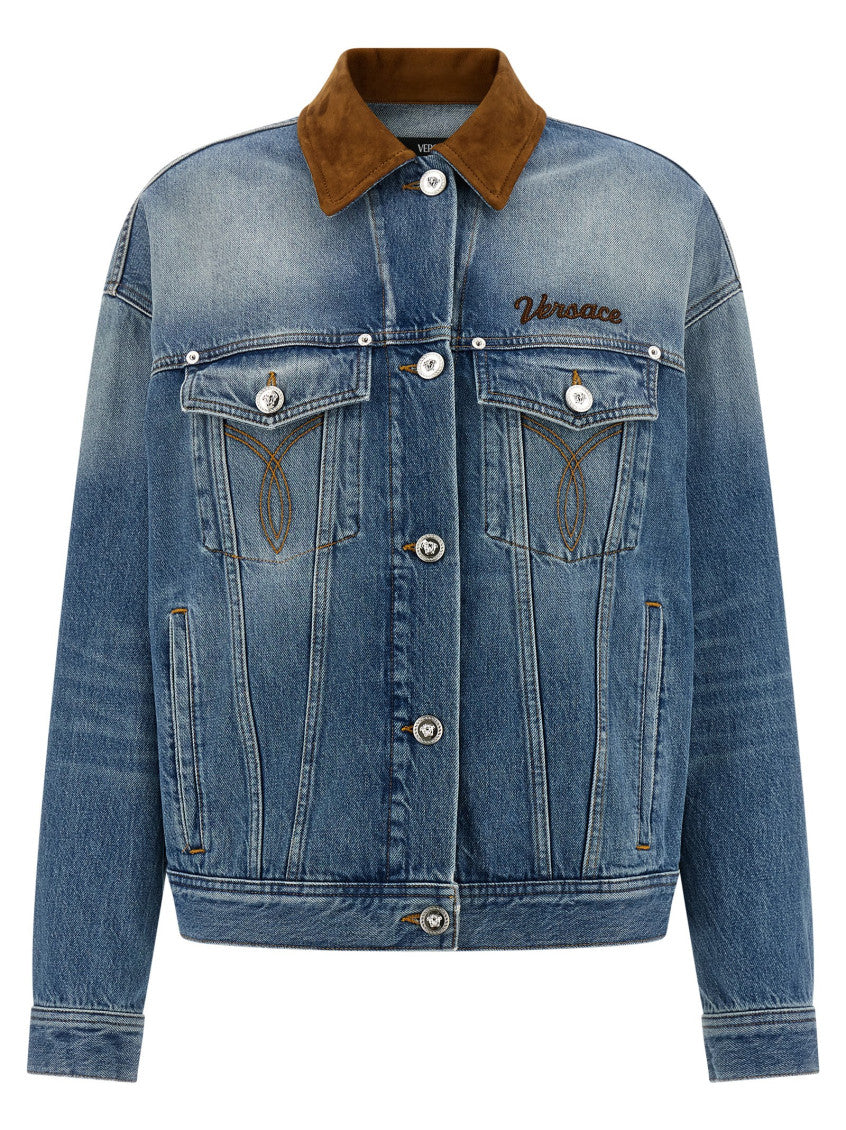 Blue Solid Shirt Collar Jacket 1