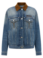 Blue Solid Shirt Collar Jacket 1
