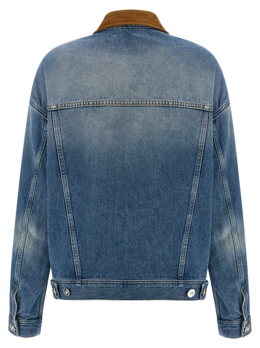 Blue Solid Shirt Collar Jacket 2
