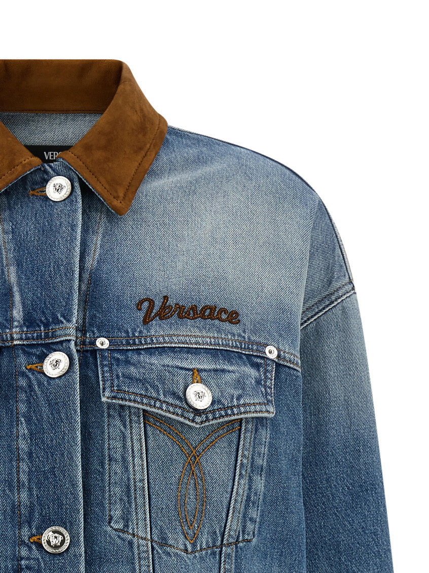Blue Solid Shirt Collar Jacket 3