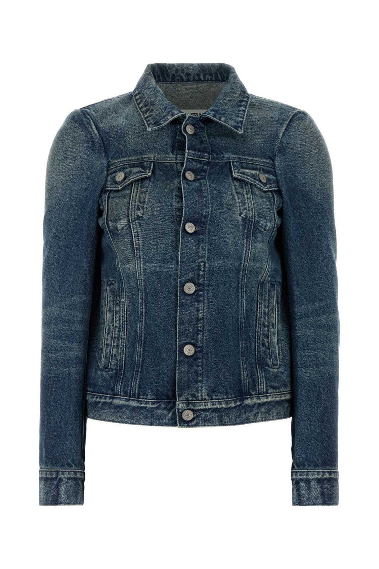 Blue Solid Shirt Collar Jacket 1