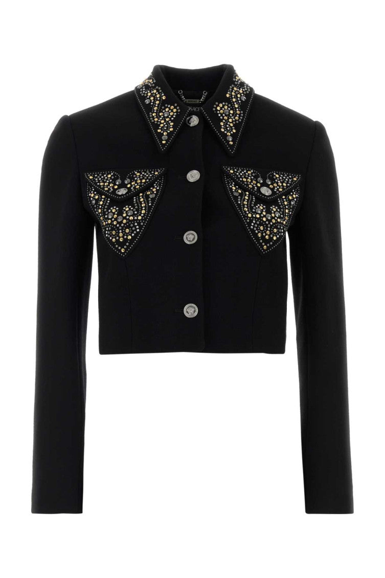 Black Embellished Shirt Collar Jacket 1