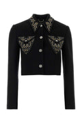 Black Embellished Shirt Collar Jacket 1
