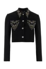 Black Embellished Shirt Collar Jacket 1