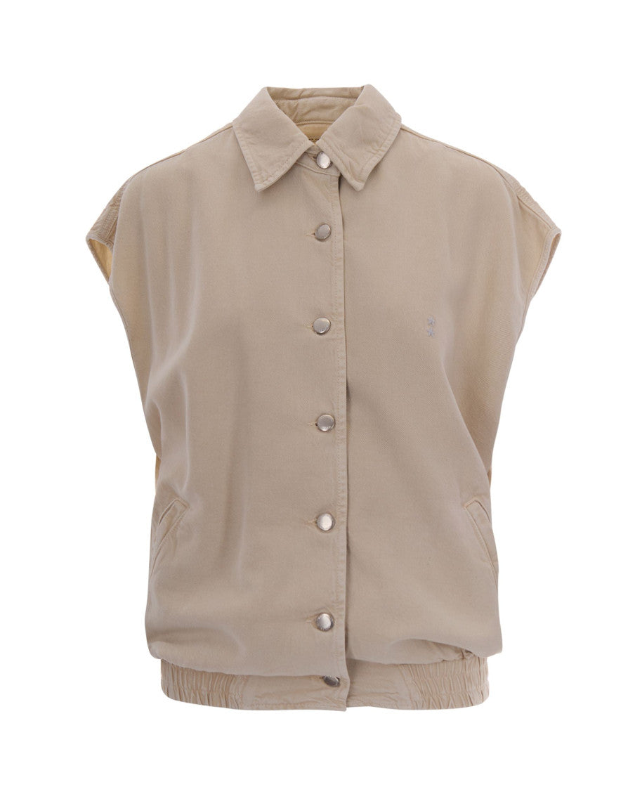 Beige Solid Shirt Collar Jacket 1