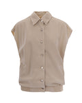 Beige Solid Shirt Collar Jacket 1