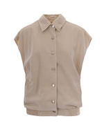 Beige Solid Shirt Collar Jacket 1