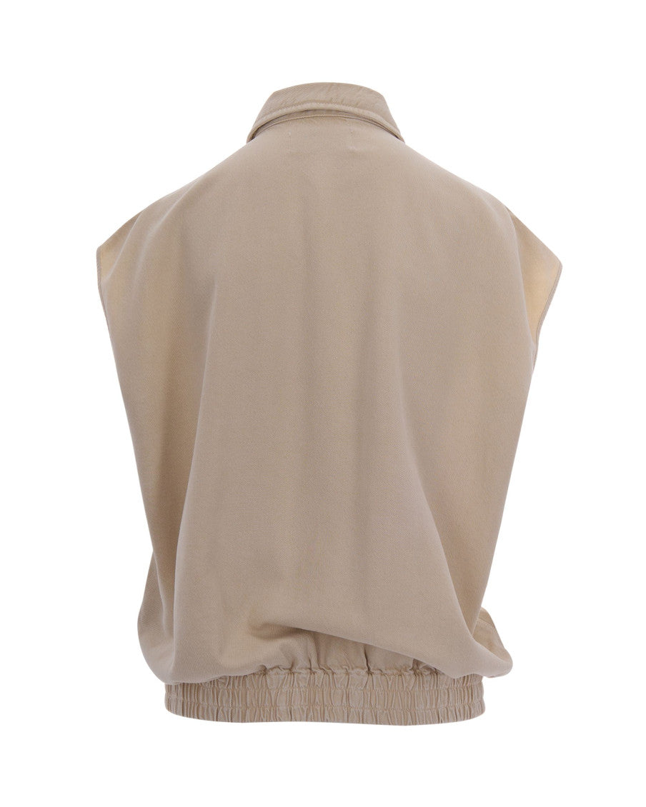Beige Solid Shirt Collar Jacket 2