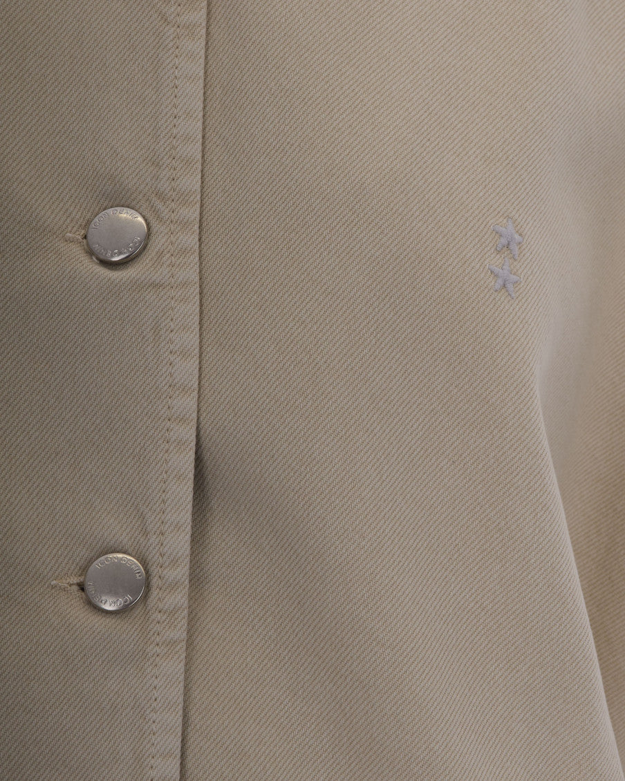 Beige Solid Shirt Collar Jacket 3