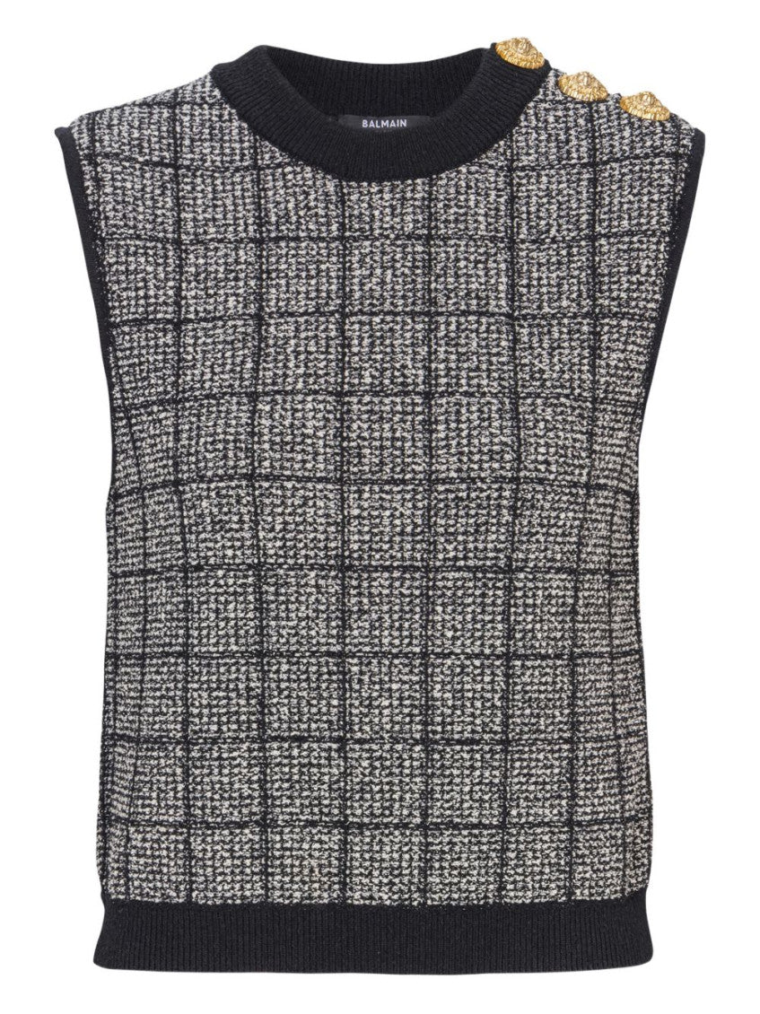 Black Checks Crew Neck Top 1
