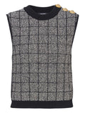 Black Checks Crew Neck Top 1