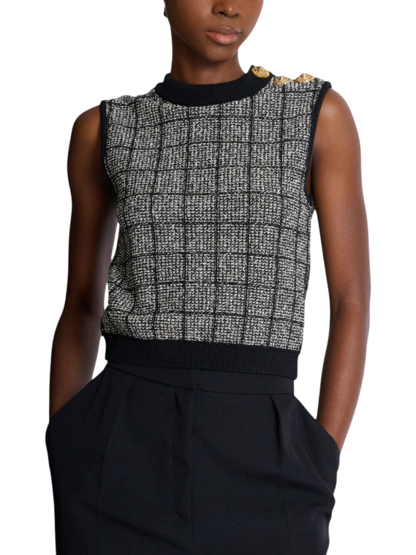 Black Checks Crew Neck Top 2