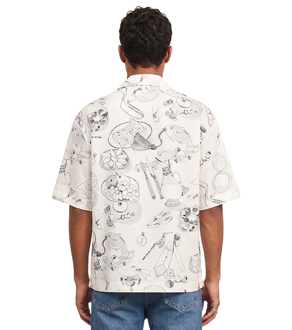 White Relaxed Printed Shirt 2