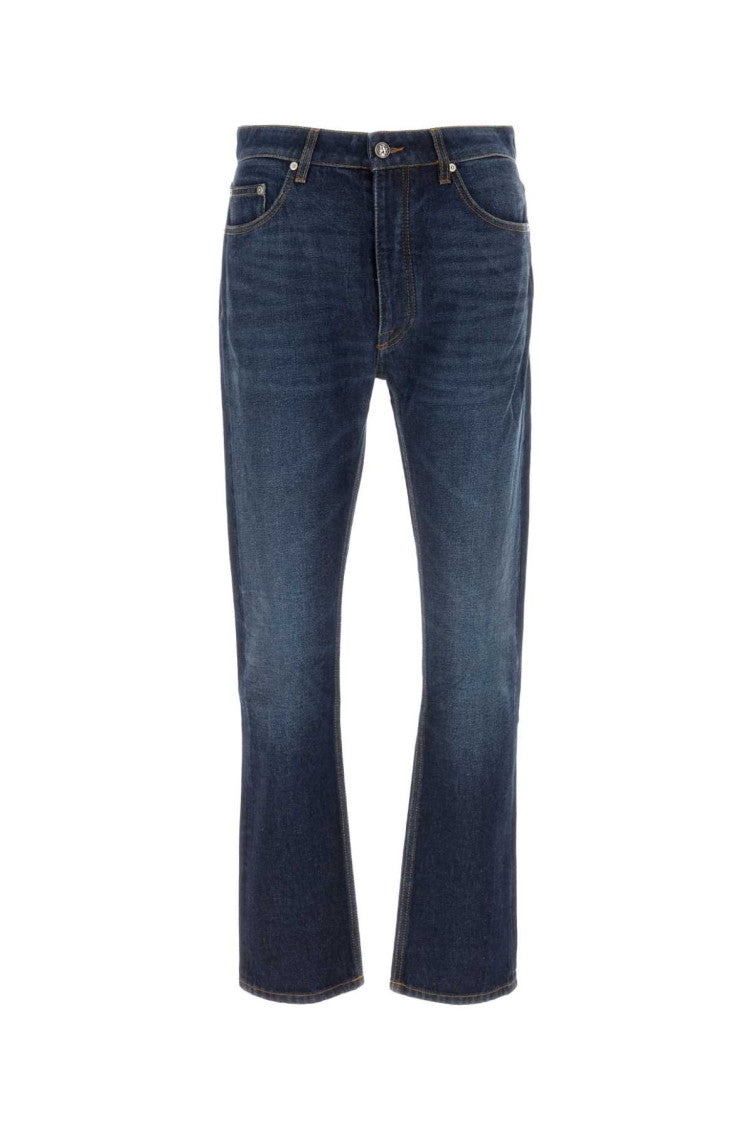 Dark Blue Mid-Rise Straight-Leg Jeans 1
