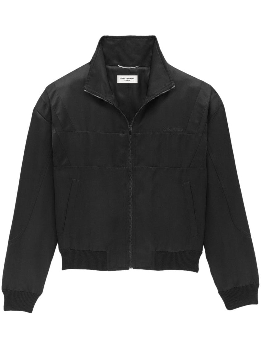 Black Embroidered Logo Bomber Jacket 1